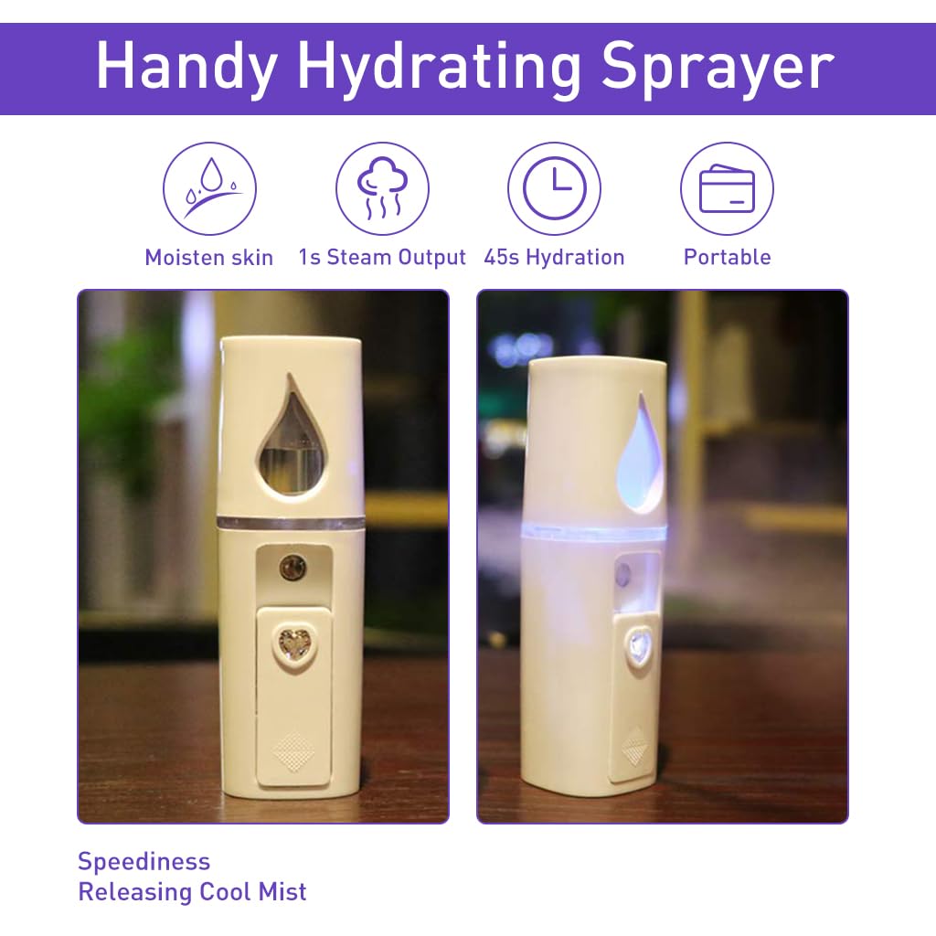 ZIBUYU® USB Nano Mist Sprayer 20ml Humidifier Pocket Facial Steamer Portable Face Mist Sprayer Skin Moisturizing Sprayer Rechargeable Nano Facial Mister for Facial Moisturizing and Skin Care