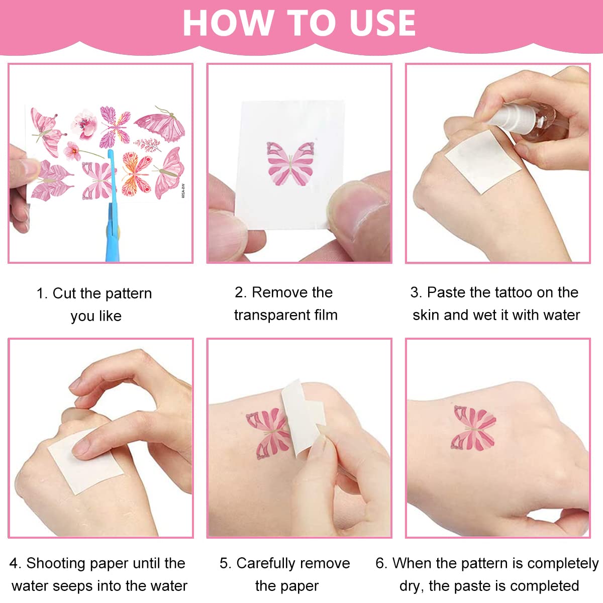 MAYCREATE® 10 Sheet Butterfly Tattoo Sticker, Temporary Sticker for Face Arm, Waterproof Temporary Tattoos for Birthday Parties, Group Activities, Party Tattoo Sticker