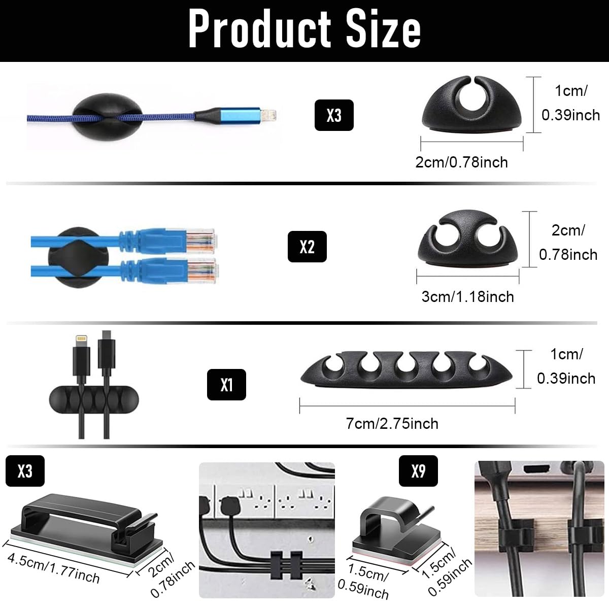 HASTHIP Cable Management Clip Set for Home and Office with 32 Pieces & Self-Adhesive Holders