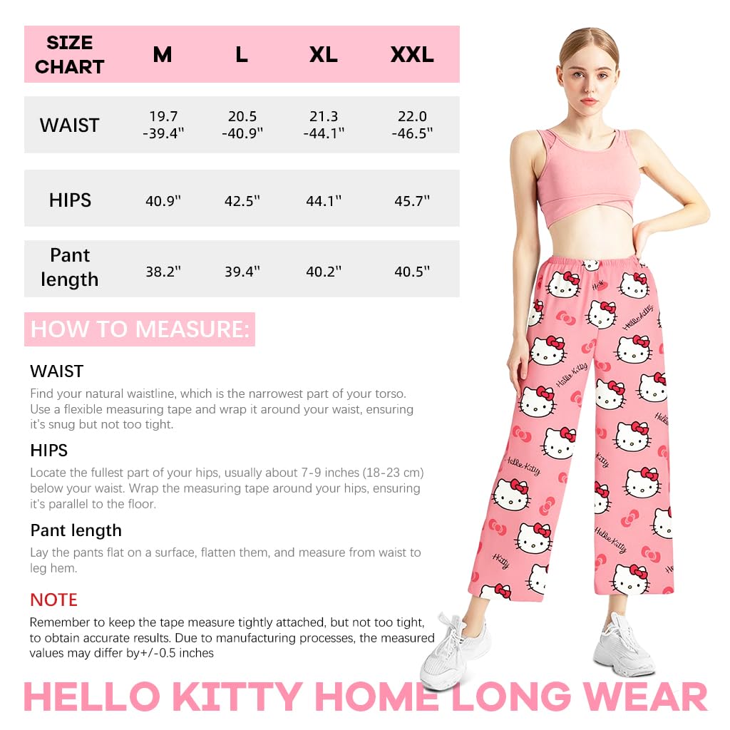 SANNIDHI Pyjama Pants for Women featuring Cartoon Kawaii Kitty Print with Elastic Waistband | Ultra Soft Cotton Lounge Sleepwear 3PCS Pink