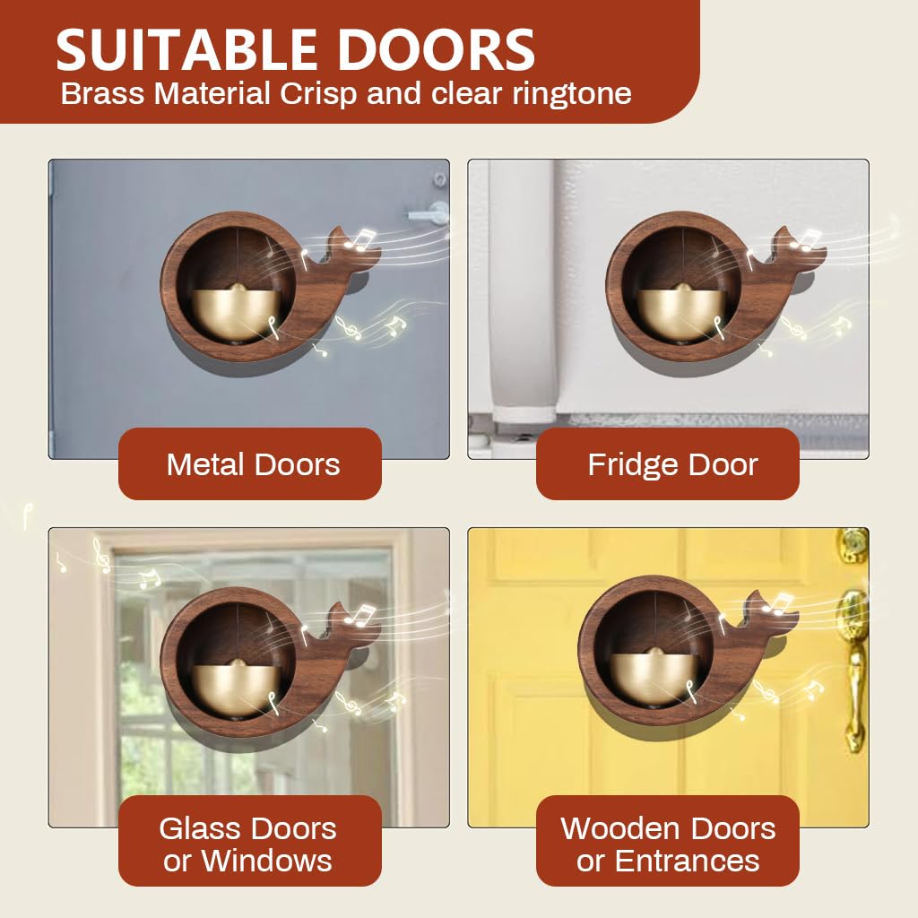 HASTHIP Magnetic Door Chime for Home and Shop with Whale Shape and Embedded Bell 9.2x6.2x3.5cm | Wooden Decorative Entry Alert