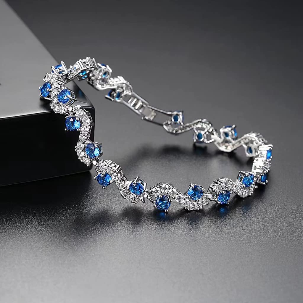 SANNIDHI Cubic Zirconia Bracelet for Women featuring Blue Stones and 18 cm Alloy Design