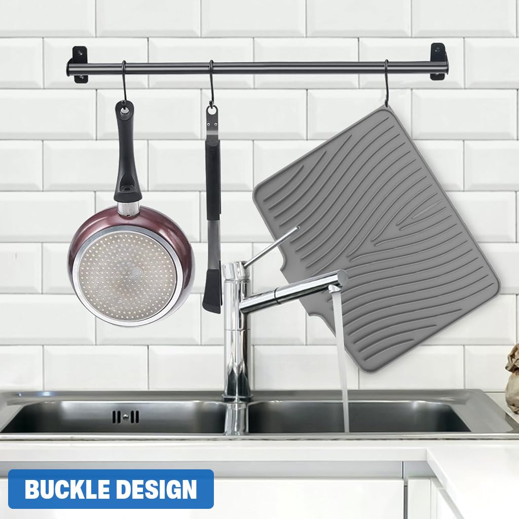 Supvox Dish Drying Mat for Kitchen featuring Built in Drain Lip 17.3 x 13 in Silicone Grey