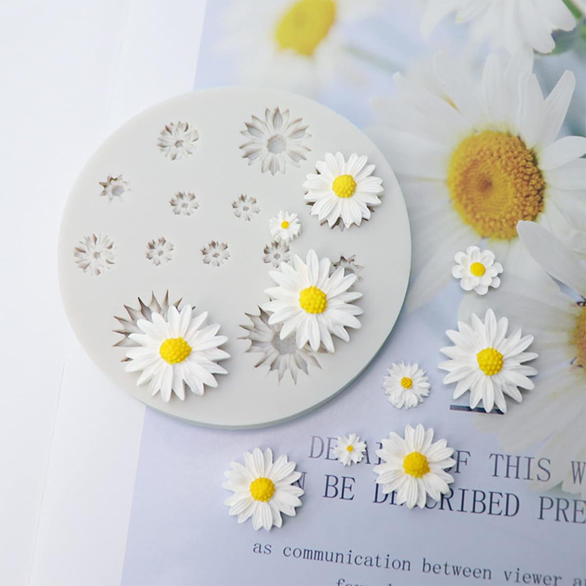 HASTHIP® Flower Fondant Molds, Daisy and Small Flower Shaped Silicone Molds, Fondant Polymer Clay Candy Gummy Mold for DIY Polymer Clay and Cake Cupcake Decor Craft, Soap Crafting