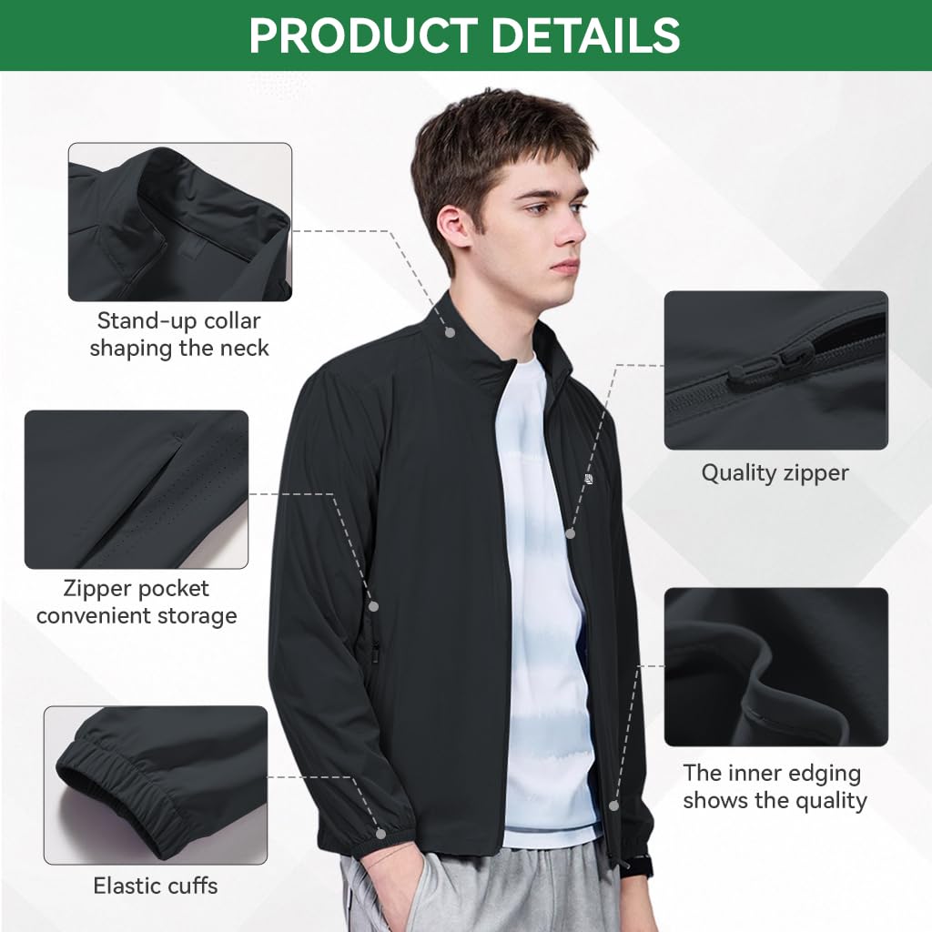 Venzina Men's UPF 50+ Sun Hoodie for Outdoor and Travel with 4-Way Stretch Mesh Vent Jacket