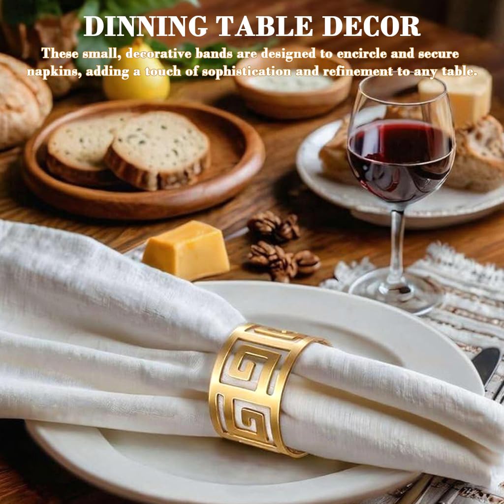 HASTHIP Napkin Ring Set for Wedding and Holiday Table Settings with Hollow Cut Design 12pcs 1.77x1.18in Gold