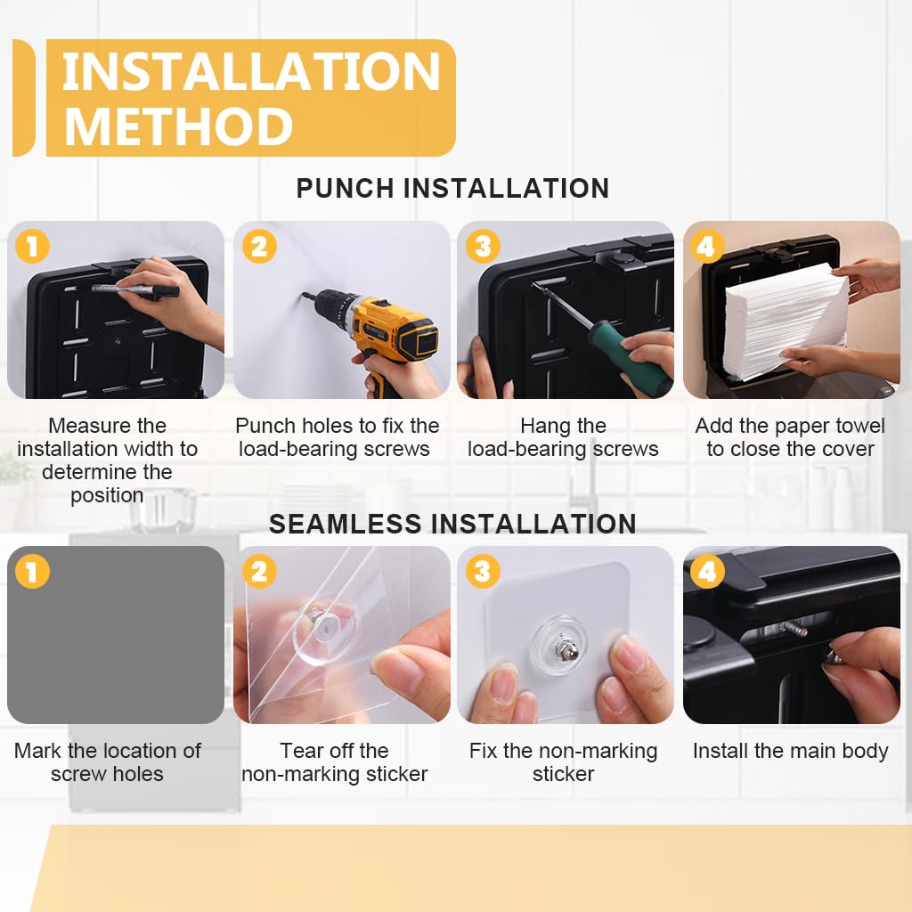 HASTHIP Toilet Paper Towel Dispenser Holder for Bathroom and Office Use 27x20cm | Waterproof No Drill Wall Mounted Design with Clear Window