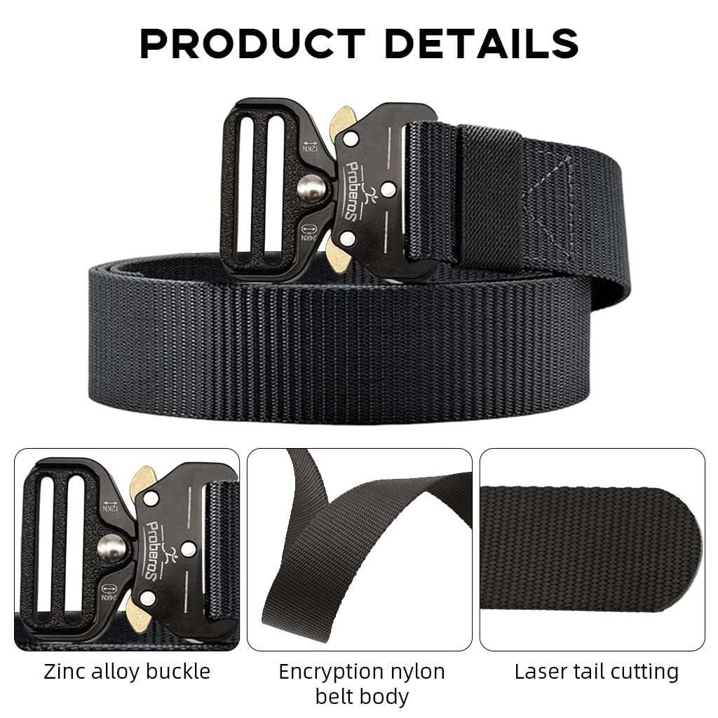 Proberos Tactical Belt for Men featuring Quick Release Metal Buckle and 125cm Nylon Strap