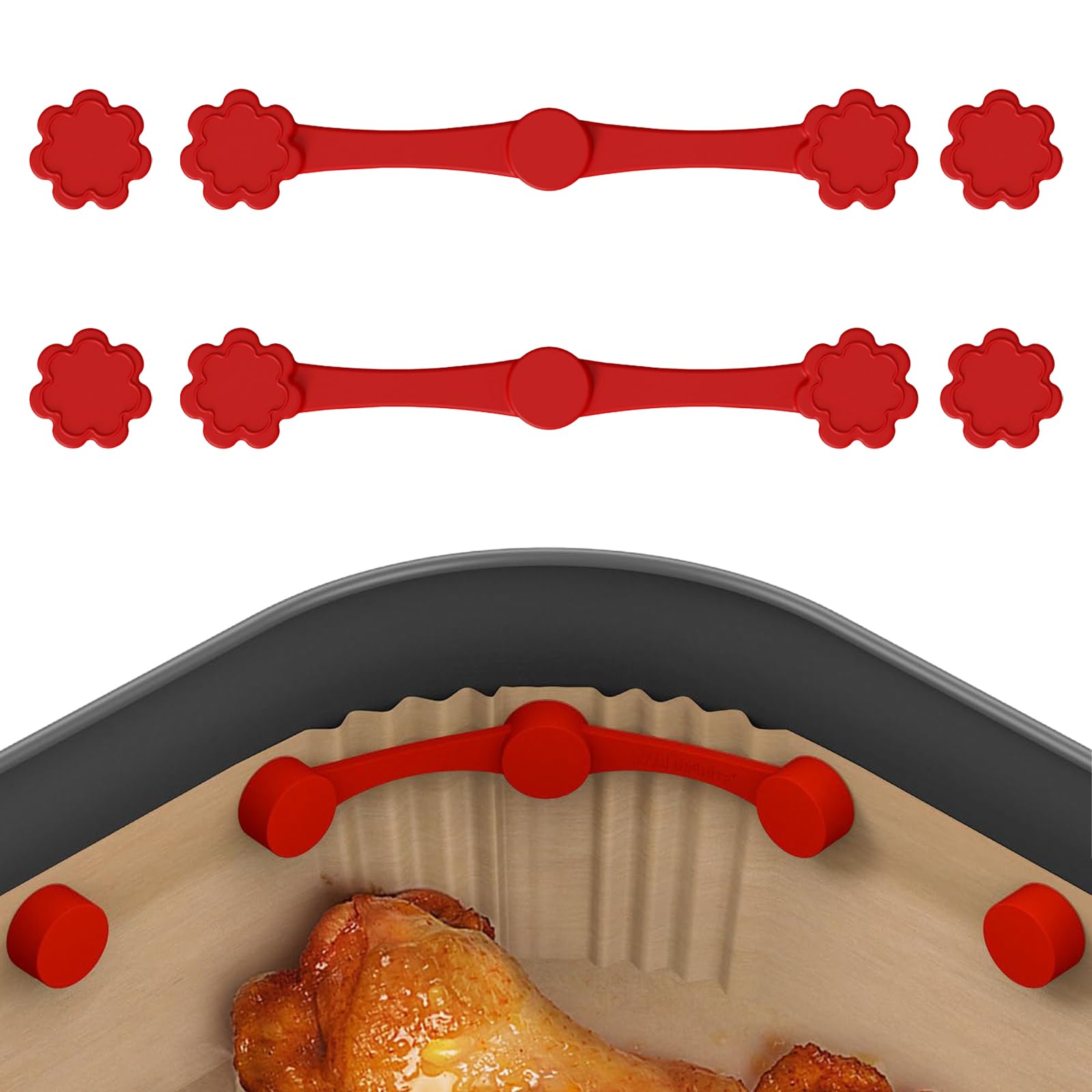 Supvox® Magnet Silicone Buckle for Parchment Paper – Heat-Resistant (464°F), Quick-Attach Food-Grade Clips to Secure Liners, Fits All Air Fryers (2 Set, red)