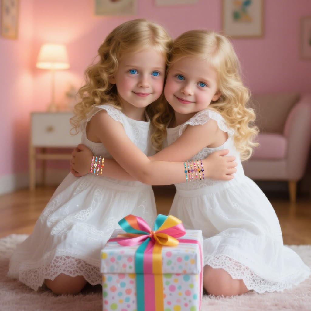 SANNIDHI Bracelets Set for Girls featuring Adjustable Braided Rope and Colorful Beads | 12Pcs Flower Jewelry Gift