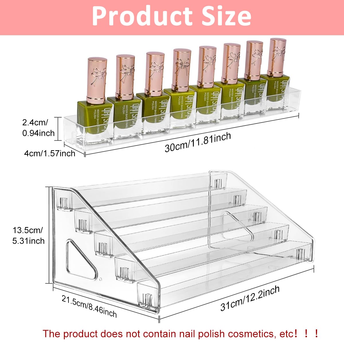 MAYCREATE Acrylic Nail Polish Organizer for Dressing Tables with 5 Tier Display Rack | Transparent Makeup Storage Shelf