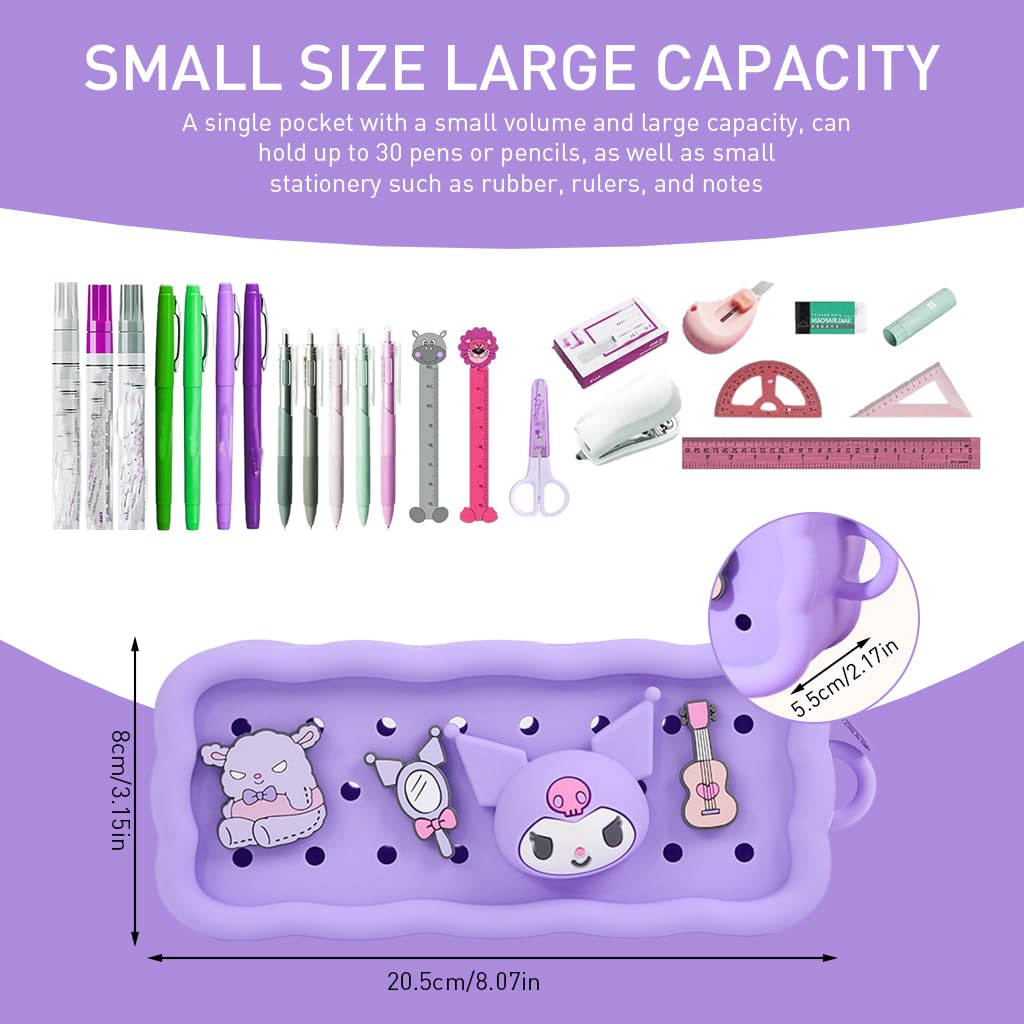 Climberty Pencil Pouch for Kids with DIY Kuromi Charms 21.5x6x8cm Purple Silicone | Cute Gift for Girls