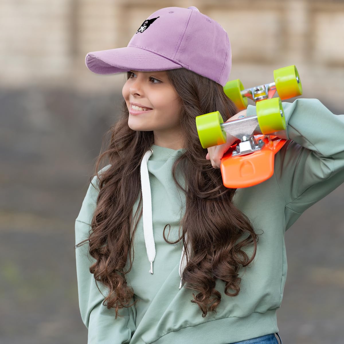 SNOWIE Soft Hat for Girls with Wide Brim Sun Protection and Adjustable 48–54cm Fit | Breathable Cotton Kuromi Embroidery Cap for Kids 2–8 Years