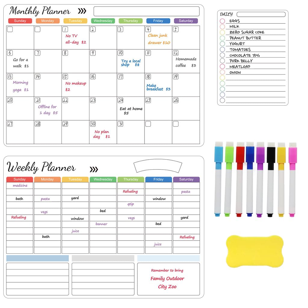 Climberty® Dry Erase Monthly Planner Boards Set of 12pcs Magnetic Dry Erase Writing Boards with 8 Color Marker Pens & Eraser to-do-List Weekly Schedule Planner Board Blank Reminder Monthly Planner