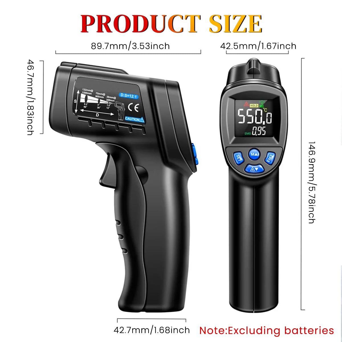 Serplex Infrared Thermometer Gun for Cooking and Industrial Use with Adjustable Emissivity | Measures -50°C to 550°C