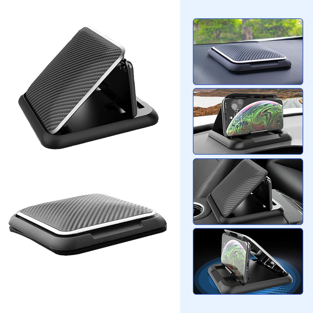 STHIRA Mobile Holder for Car with Folding Design and Secure Suction Cup | Carbon Fiber Pattern Dashboard Mount
