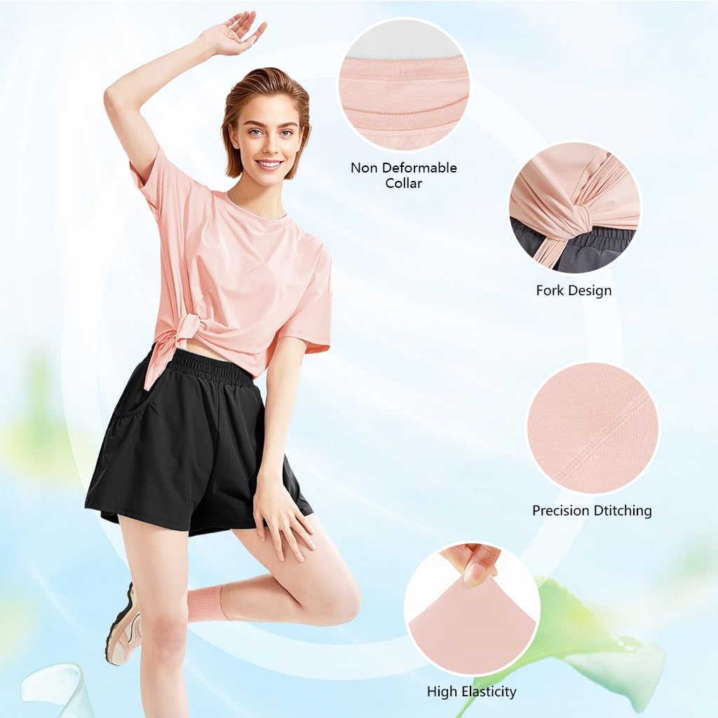 Zibuyu Womens Workout Shirt for Yoga and Gym with Side Slits | Breathable Polyester Spandex Tee