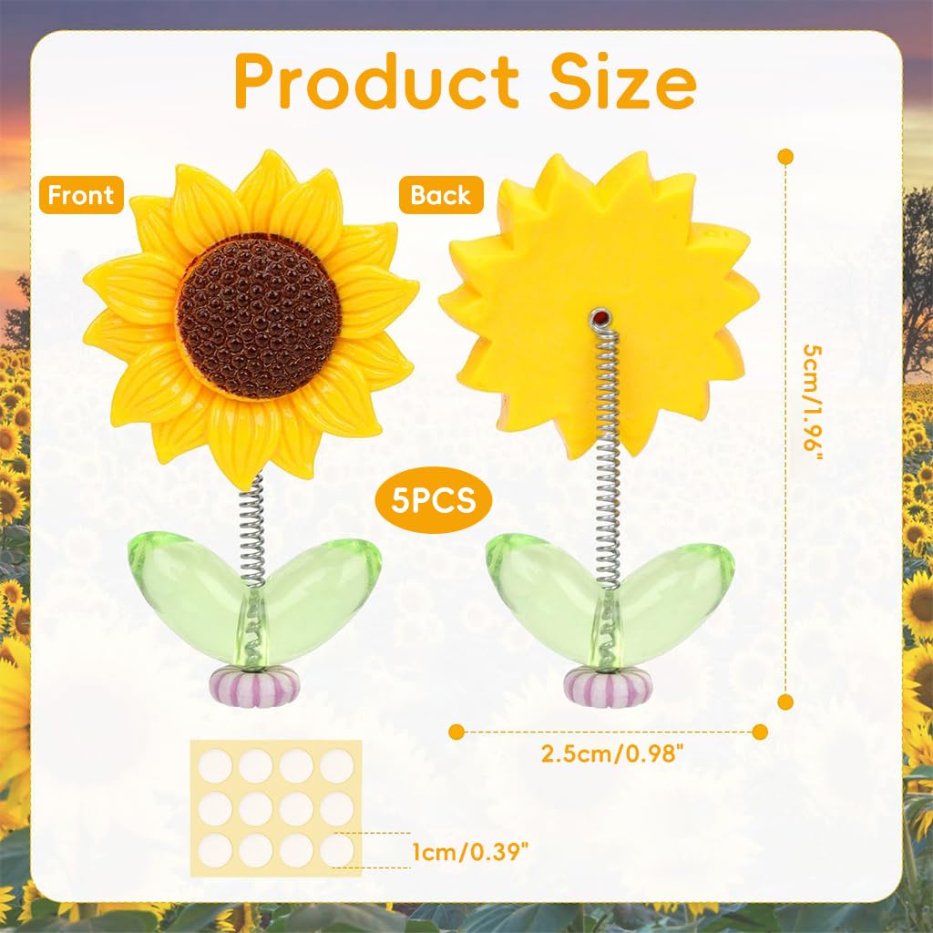 STHIRA Mini Sunflower Car Decoration for Dashboard & Desk with Swing Stem | 15PCS Resin 2.36 in
