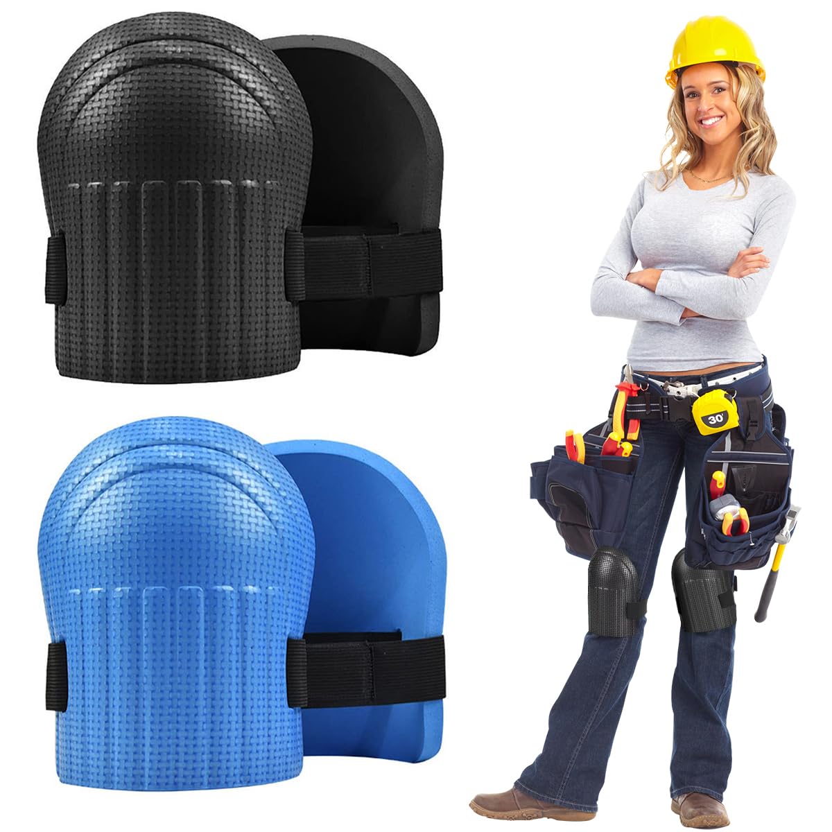 Serplex Knee Pads for Work and Gardening with Adjustable Hook and Loop Straps | 2 Pair EVA Foam Protective Guards