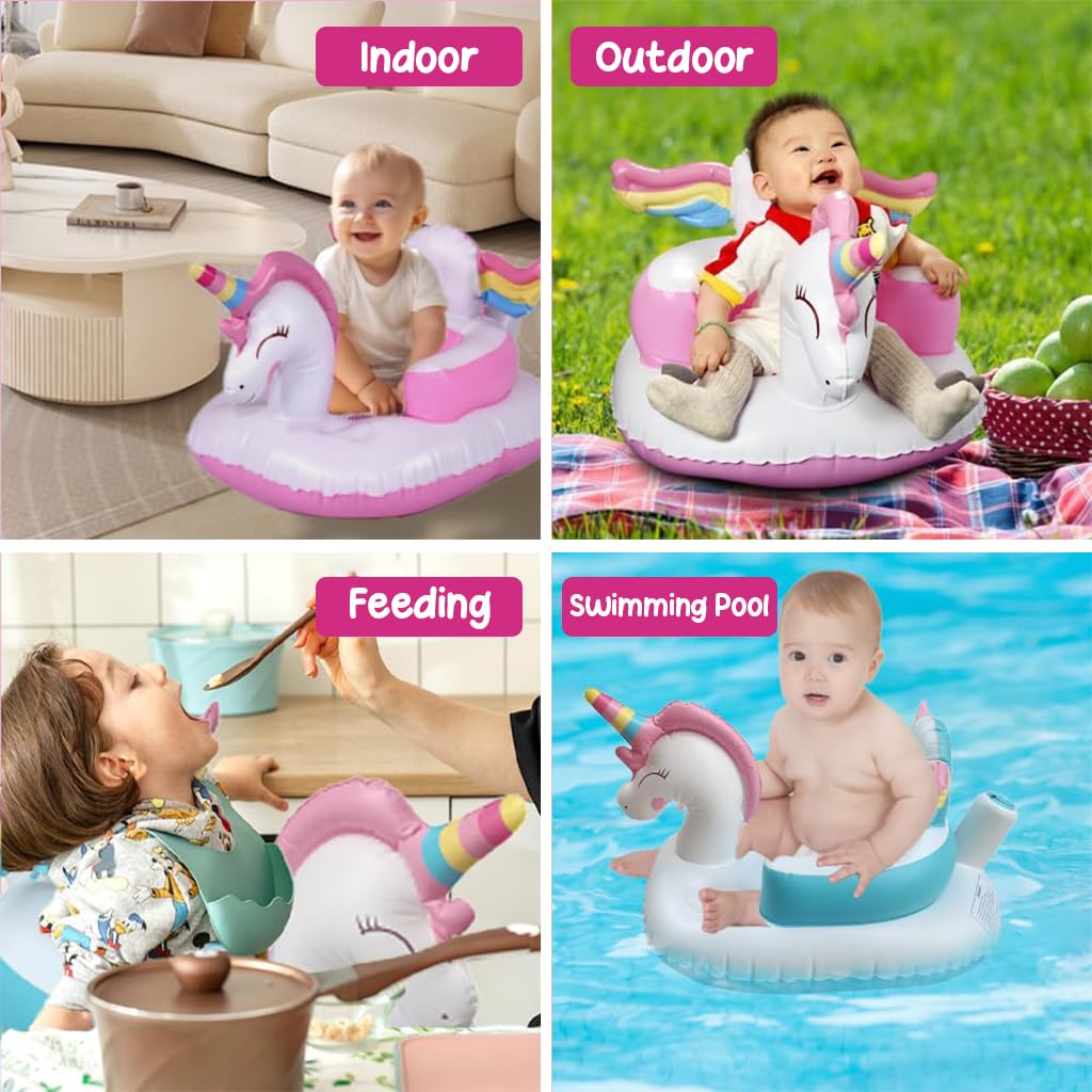 SNOWIE SOFT Unicorn Inflatable Baby Chair for 0 to 2 Years with Ergonomic Back Support | Eco‑Friendly PVC Seat for Indoor and Outdoor Use