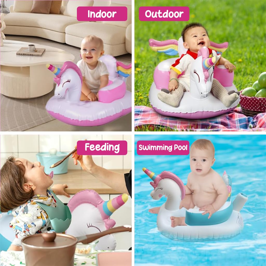 SNOWIE SOFT® Inflatable Baby Seat Unicorn Inflatable Baby Sofa Chair, Bed Inflatable Baby Chair for 0 to 2 years Safe Sitting Up Chair for Kids Prevent Lean