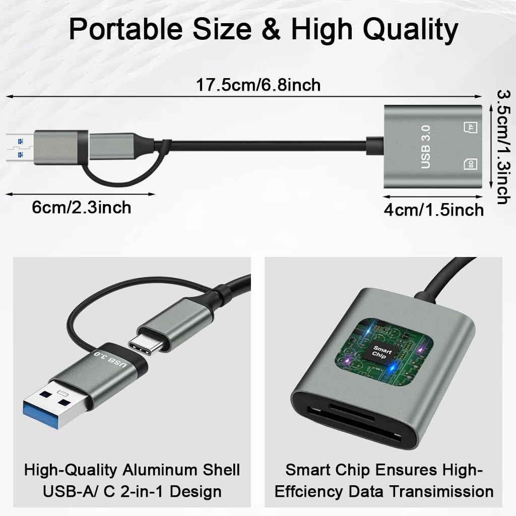 ZORBES USB 3.0 OTG Card Reader with Dual USB and Type C Connectors for SD and TF Cards | High-Speed Data Transfer for Android and Laptop