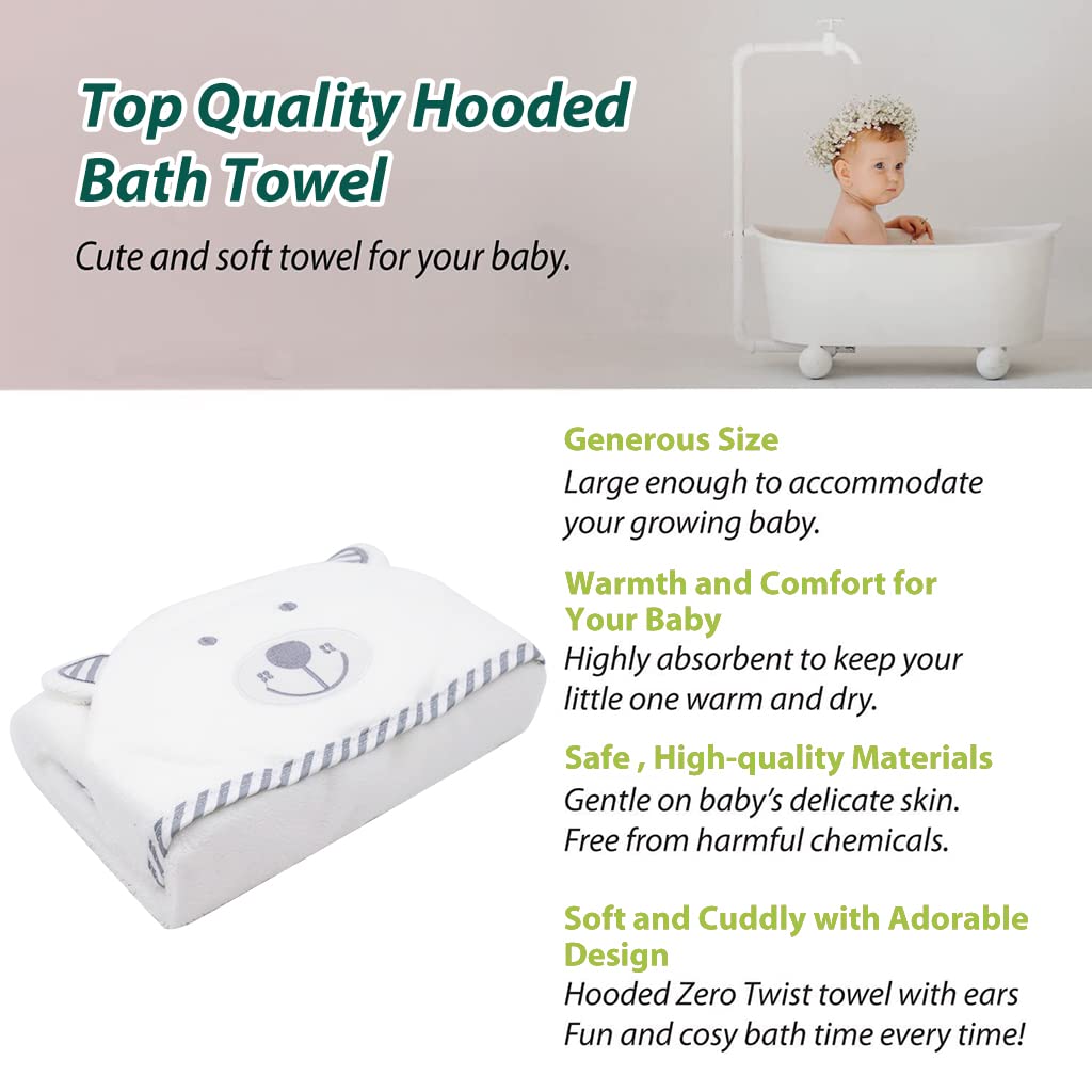 SNOWIE SOFT Baby Bath Towel for Newborns with 90×90 cm Hooded Bear Design | Bamboo Fiber Set