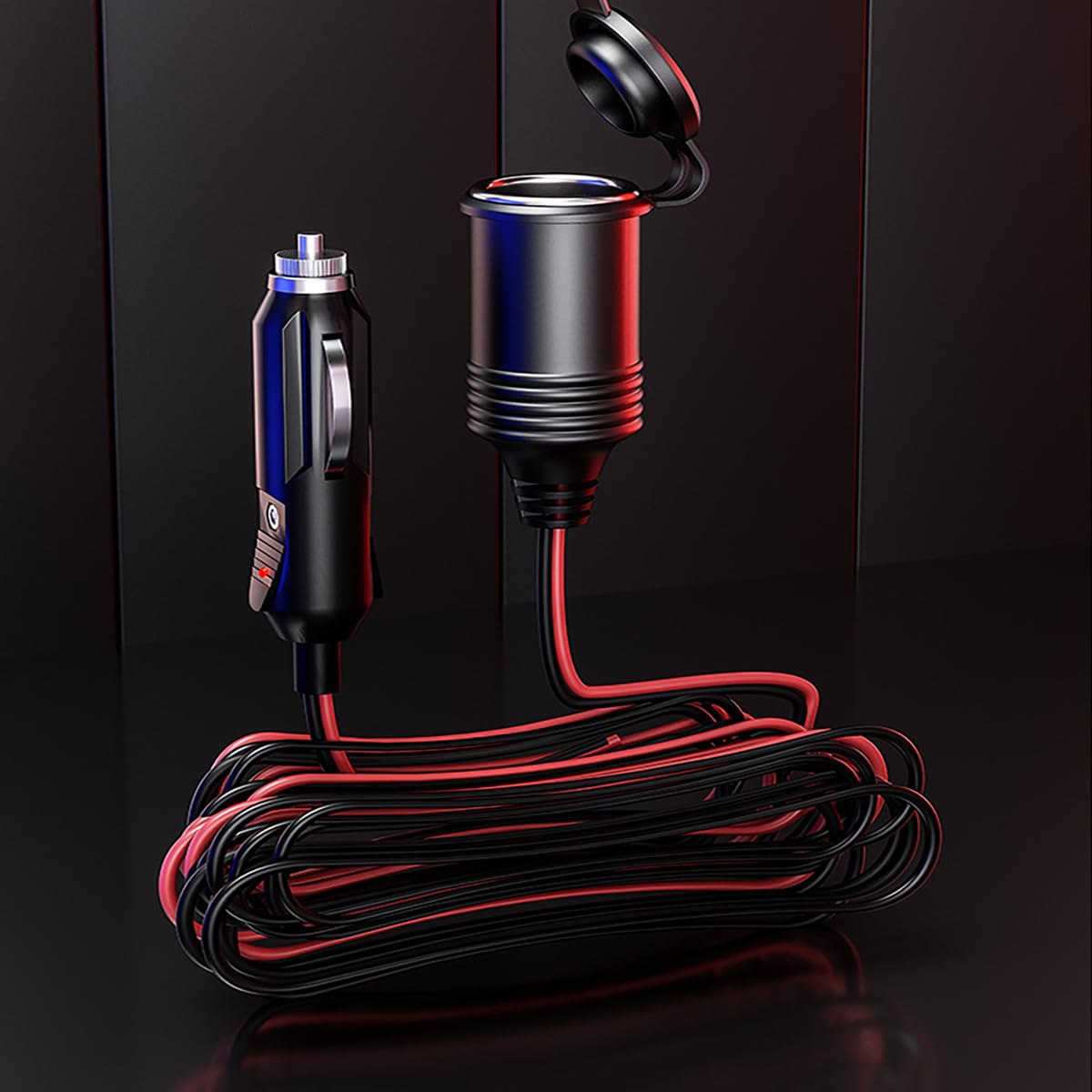 STHIRA Car Cigarette Lighter Extension Cord for Vehicle Devices with LED Indicator and Dust Cap 13Ft