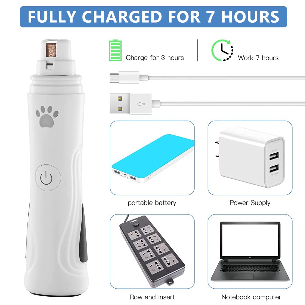 ZIBUYU Electric Nail Grinder for Dog and Cat with Dual LED Light and 3 Speed 8500rpm | USB Rechargeable Low Noise Trimmer