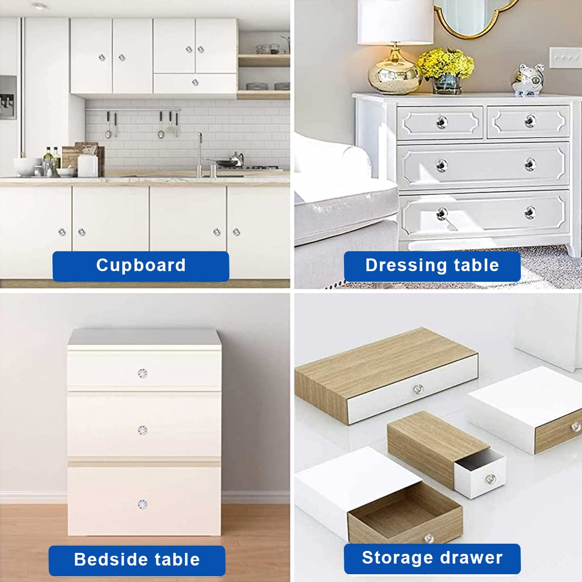 HASTHIP Cabinet Knobs for Drawers and Doors with 30mm Clear Glass Diamond Design | 6 Pack