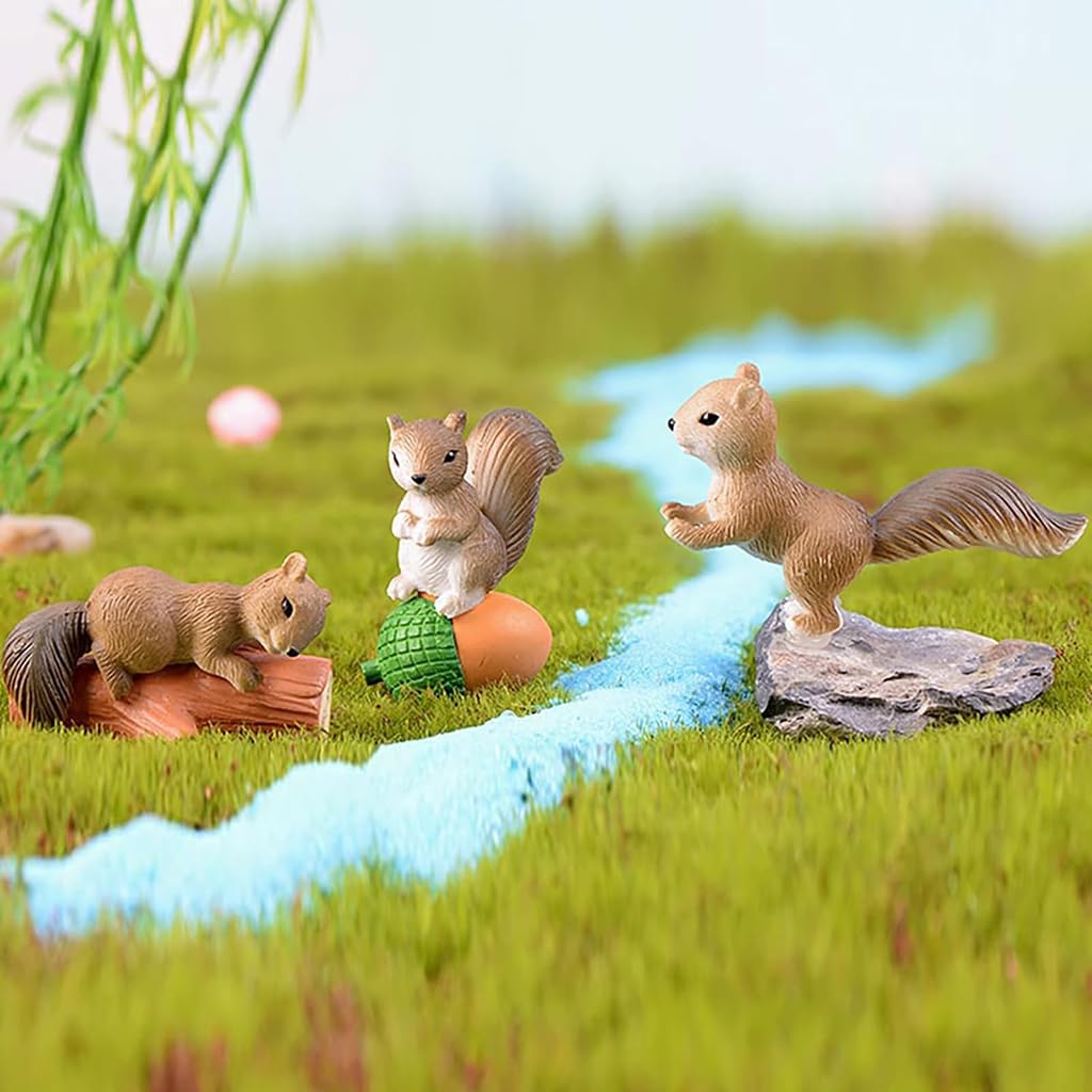 Zibuyu Mini Squirrel Figurines for Home Décor and Fairy Gardens featuring 4 Eco-Friendly Pieces