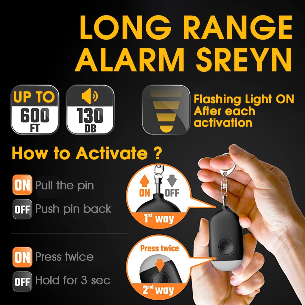 Supvox Self Defence Alarm Keychain for Personal Safety with 130 dB Siren and LED Light | USB Rechargeable Black