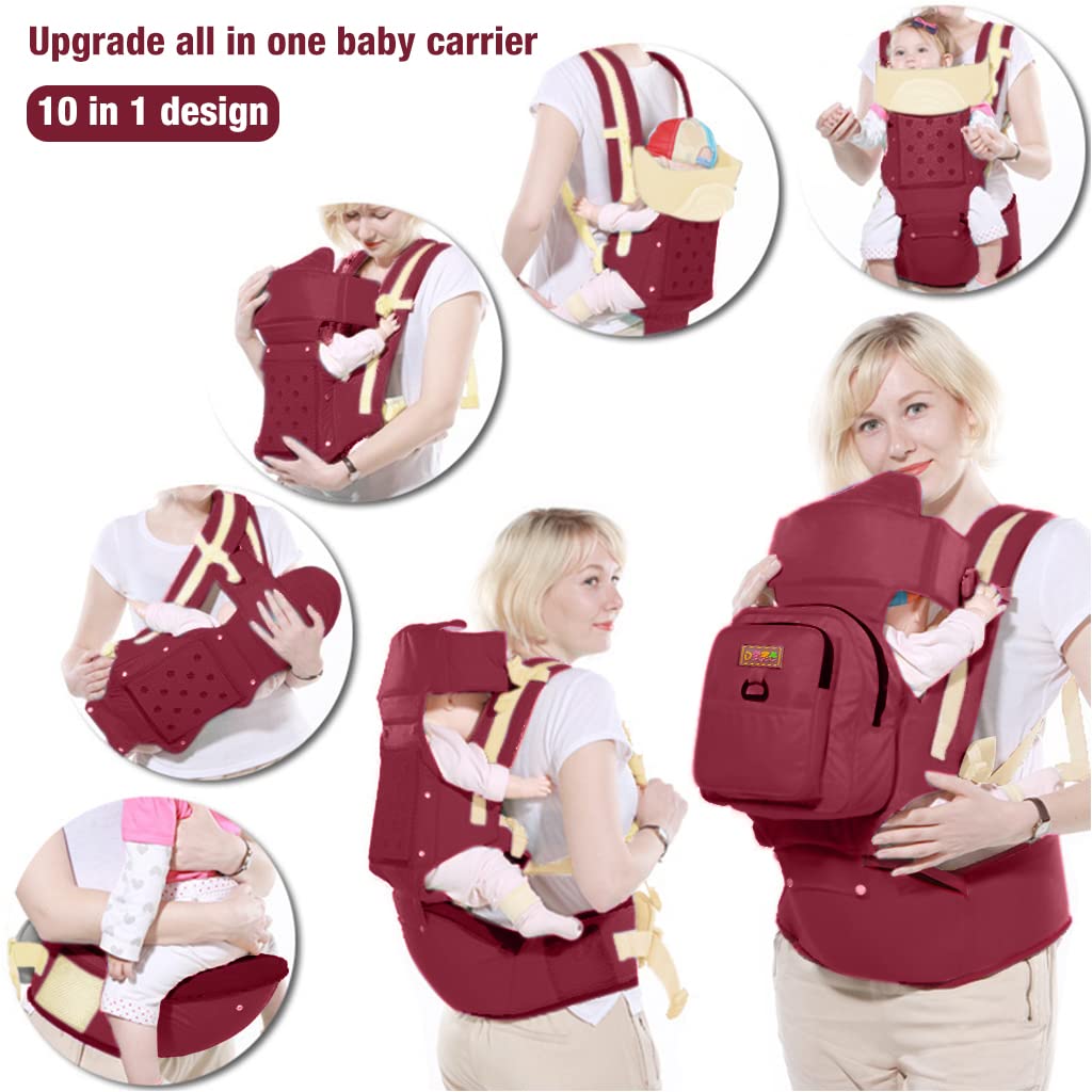 SNOWIE SOFT® 10 in 1 Baby Carrier with Seat for Newborn, Detachable Diaper Bag, Multifunction Adjustable Baby Wrap Carrier, Soft and Breathable Baby Carry Bag for Baby Age 0-4, All Season Use