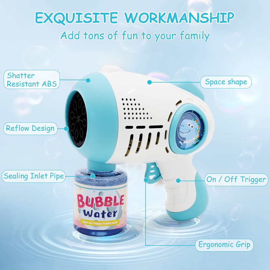 PATPAT Bubble Gun for Kids with 8-Nozzle LED Bubble Maker and 1 Bottle Refill Solution | Blue