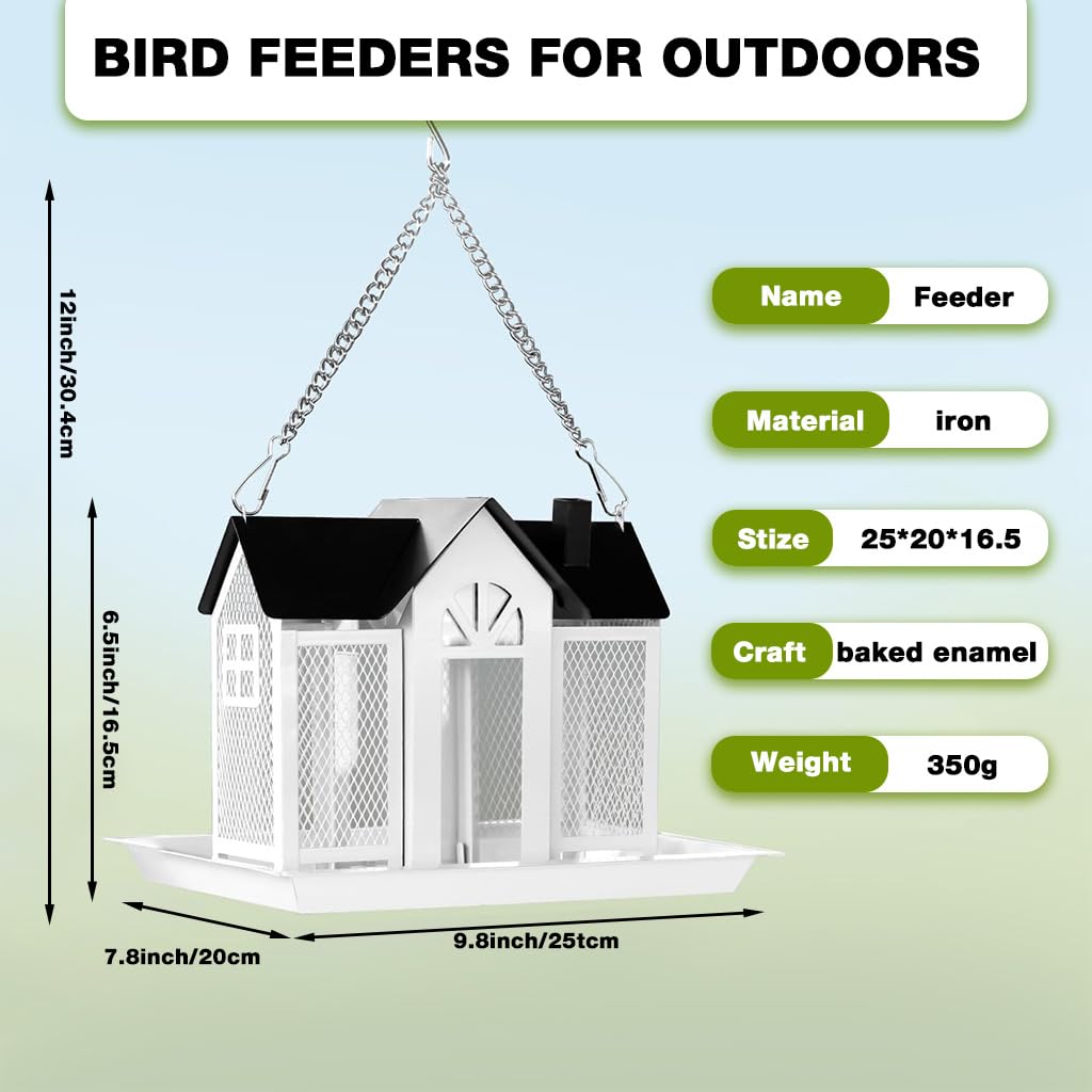 ZIBUYU Hanging Bird Feeder for Tree with 3 Compartment Metal Hut Design and Roof | Decorative Outdoor Feeder for Gardens and Patios