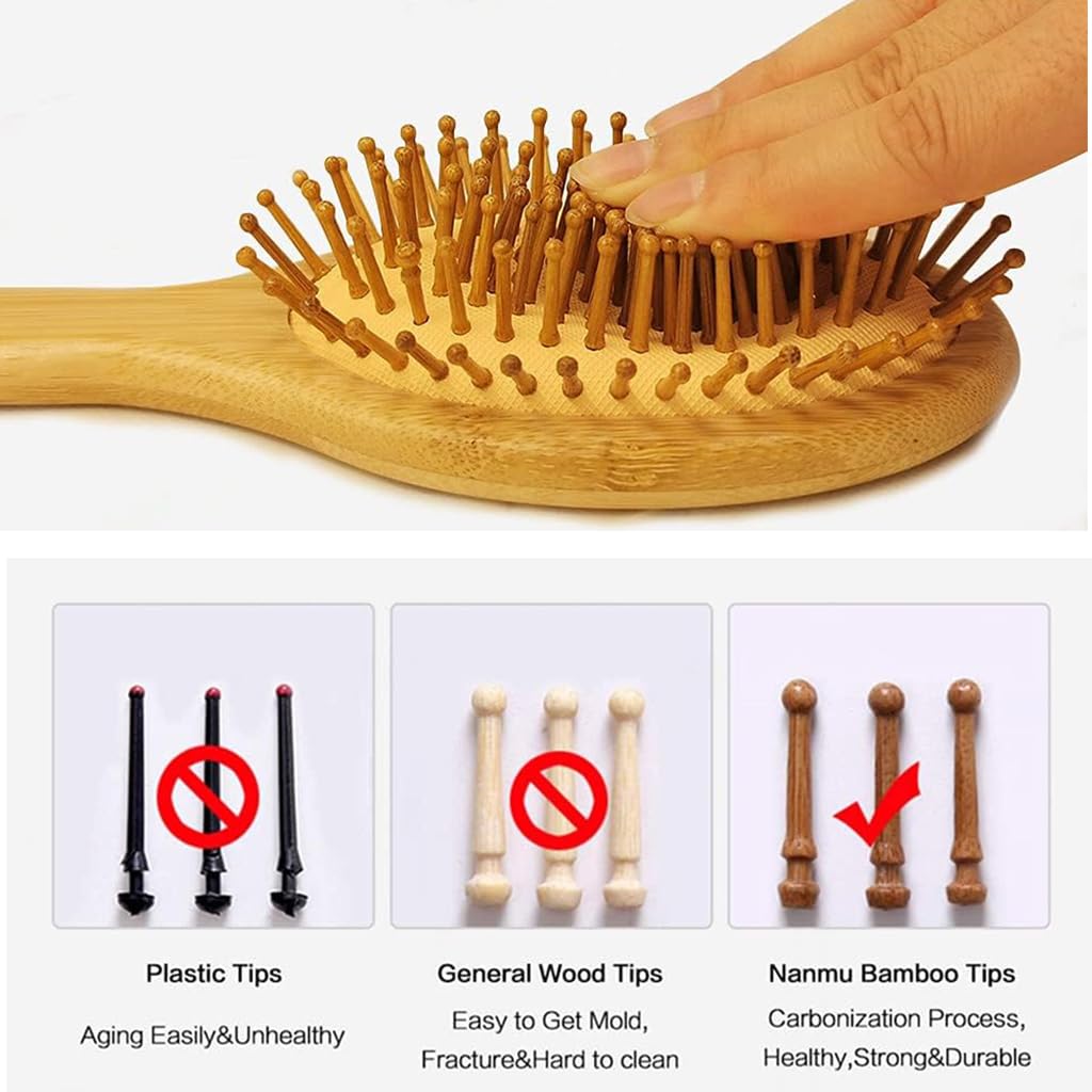 ZIBUYU Natural Bamboo Hair Brush for Women and Men featuring Airbag Scalp Massager | Ergonomic Anti Static Wooden Comb
