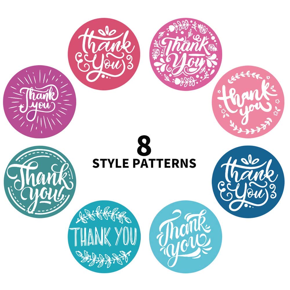 HASTHIP Thank You Stickers for Gift Bags and Envelopes with Strong Adhesive 500pcs | 8 Floral Designs