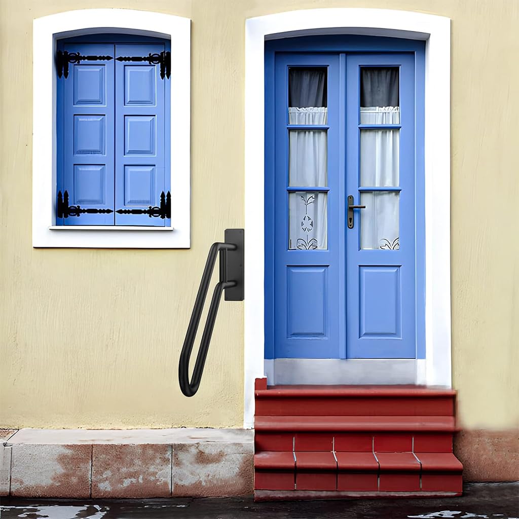 HANNEA Grab Bar for Stairs and Porch with 22.8 in 45° Slanted Handle | Wrought Iron Safety Handrail