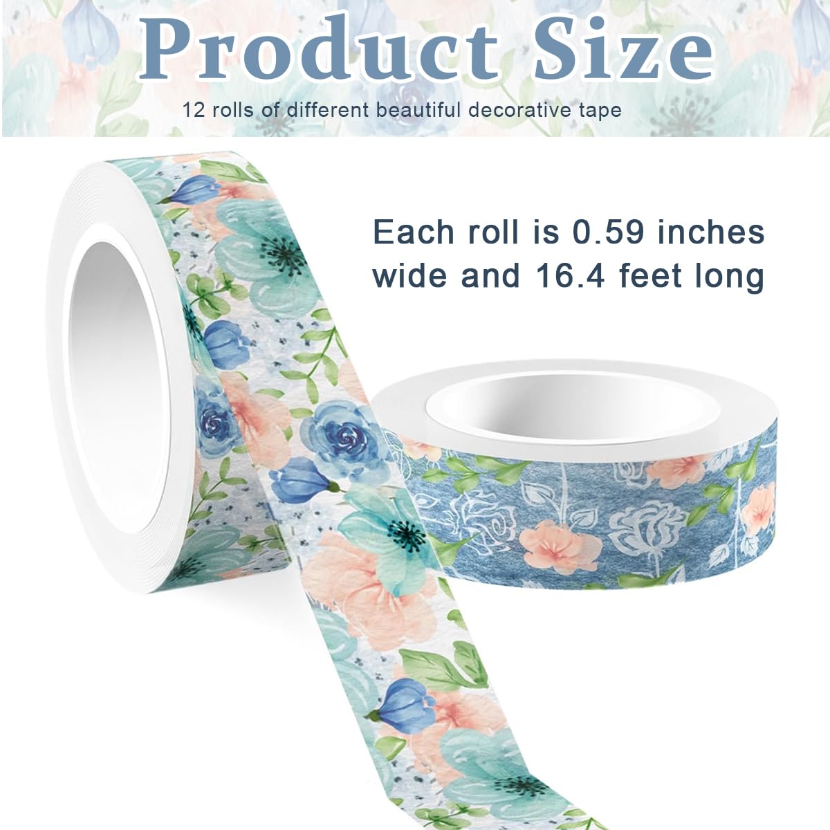 HASTHIP Washi Tape for Scrapbooking and DIY Crafts featuring 12 Rolls 0.59 in x 16.4 ft Floral Prints
