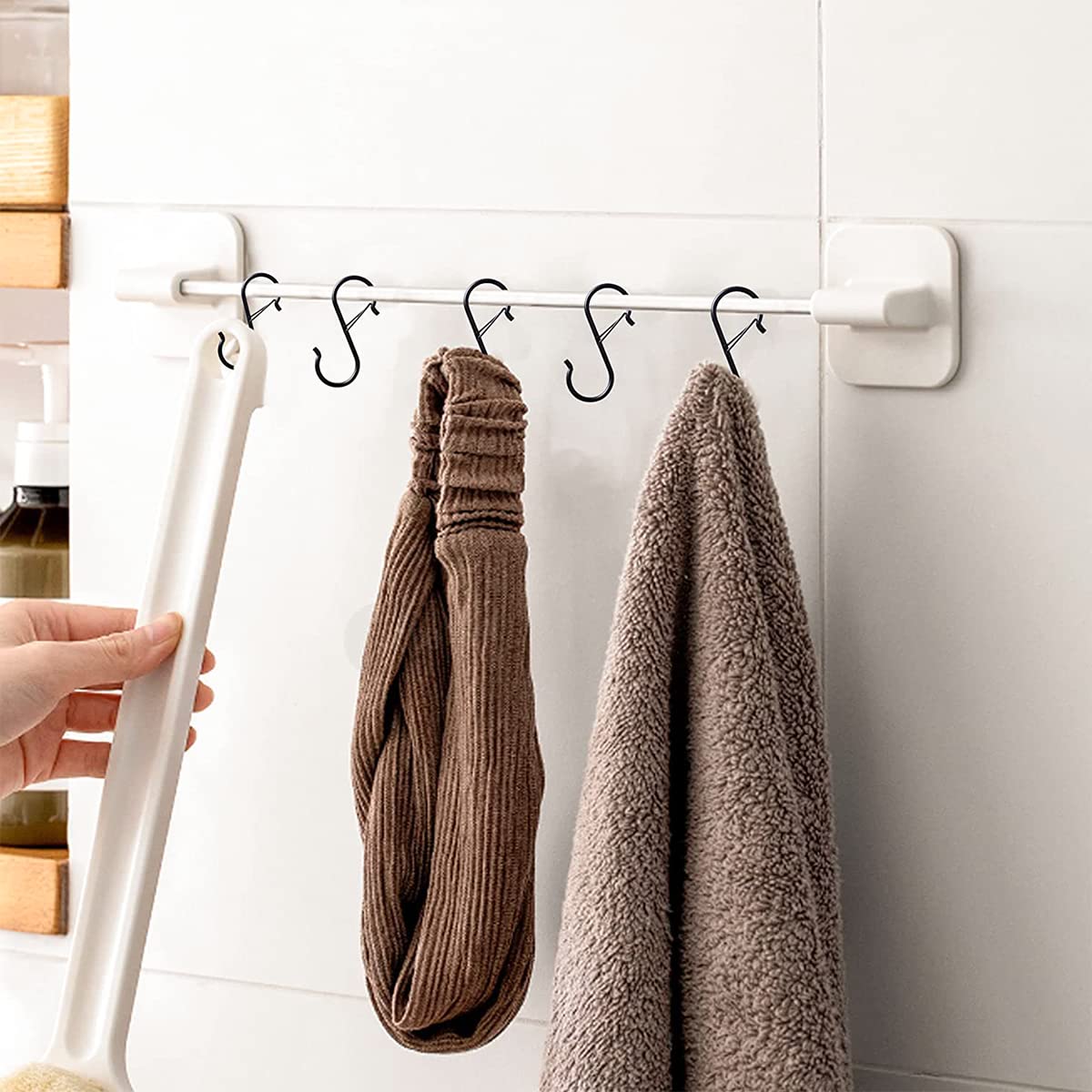 HASTHIP S Shaped Hooks for Kitchen and Closet with Press to Open Buckle Clip 10pcs 3.5 in | Black Metal Hanging Hooks for Plants Pots and Bags