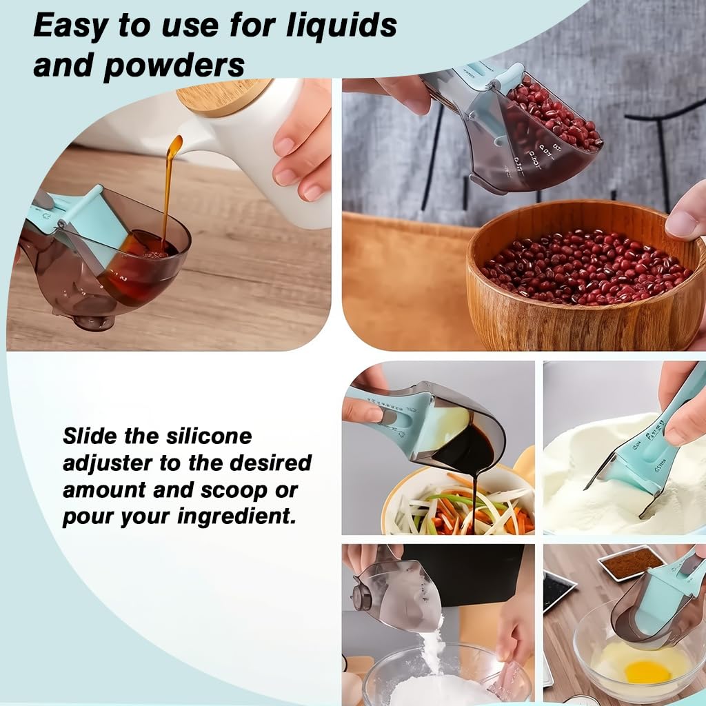 ZIBUYU Adjustable Measuring Spoon and Cup Set for Cooking and Baking 2pcs 30ml 130ml with Sliding Button Mechanism | Food Grade Plastic