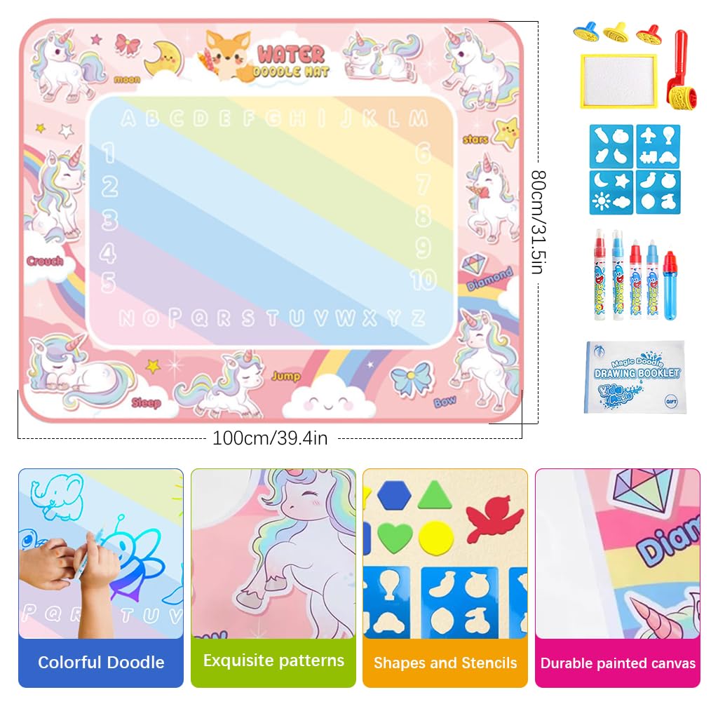 PATPAT Water Doodle Mat for Kids with Reusable Drawing Surface 100×80cm | Mess Free Fun