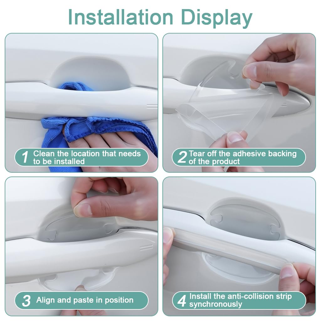 STHIRA Car Door Handle Protectors for Scratch Protection featuring Self-Adhesive 8 Pcs Clear Rubber Set | Waterproof and Invisible Design
