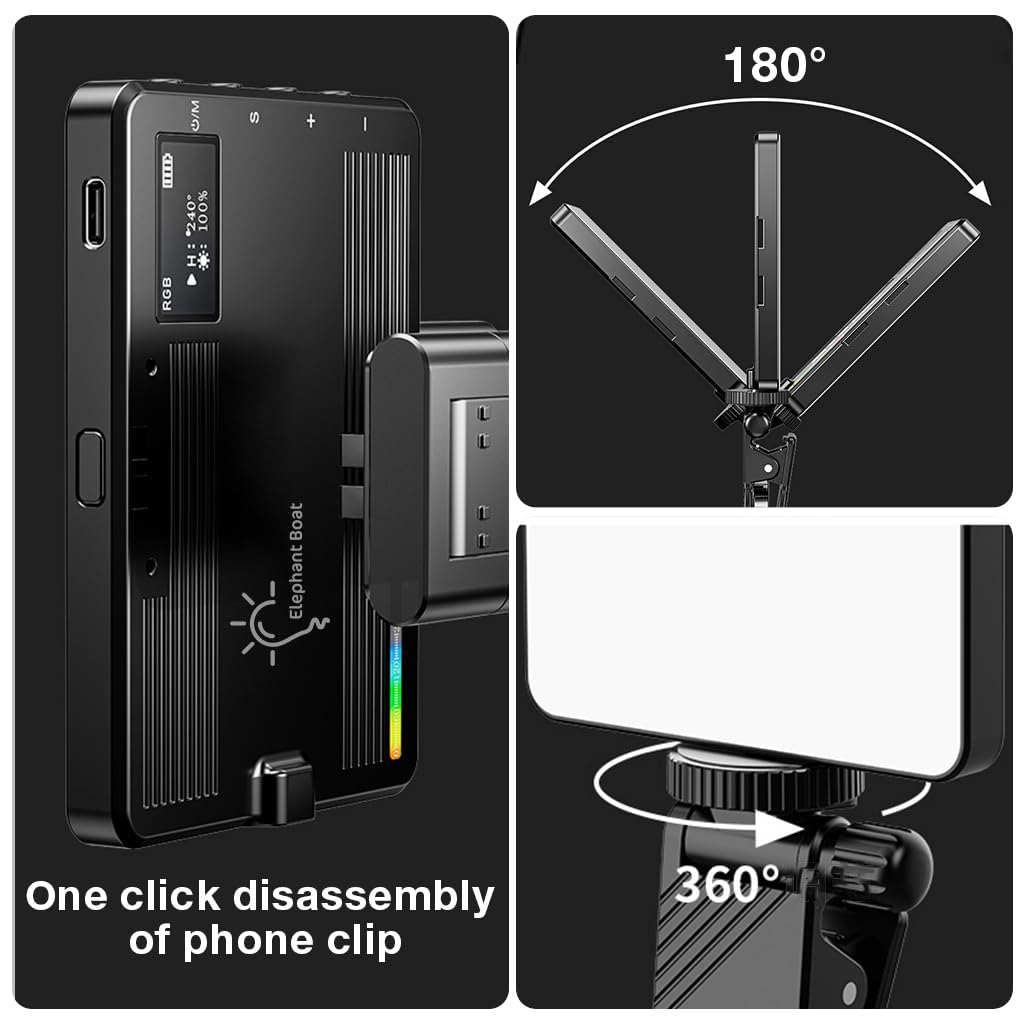 ELEPHANTBOAT RGB Light for Video Shooting with 3000–9900K Dimming and Flexible Mount | USB Rechargeable