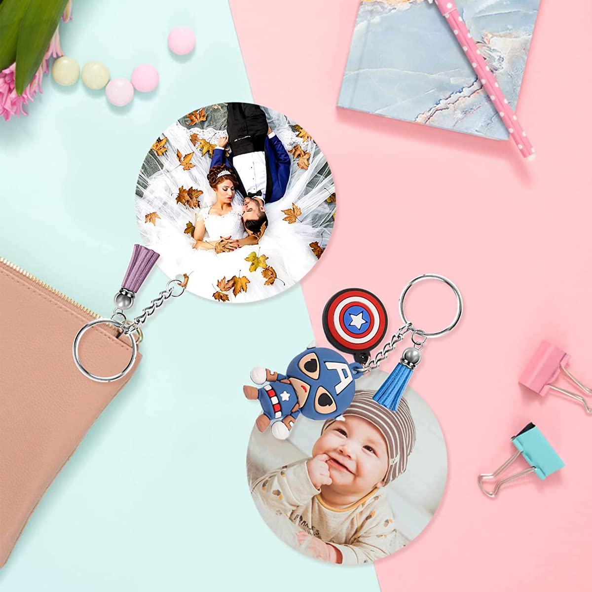 SANNIDHI Acrylic Keychain Blank Circle Kit for DIY Crafts with 120 pcs Rings & Tassels