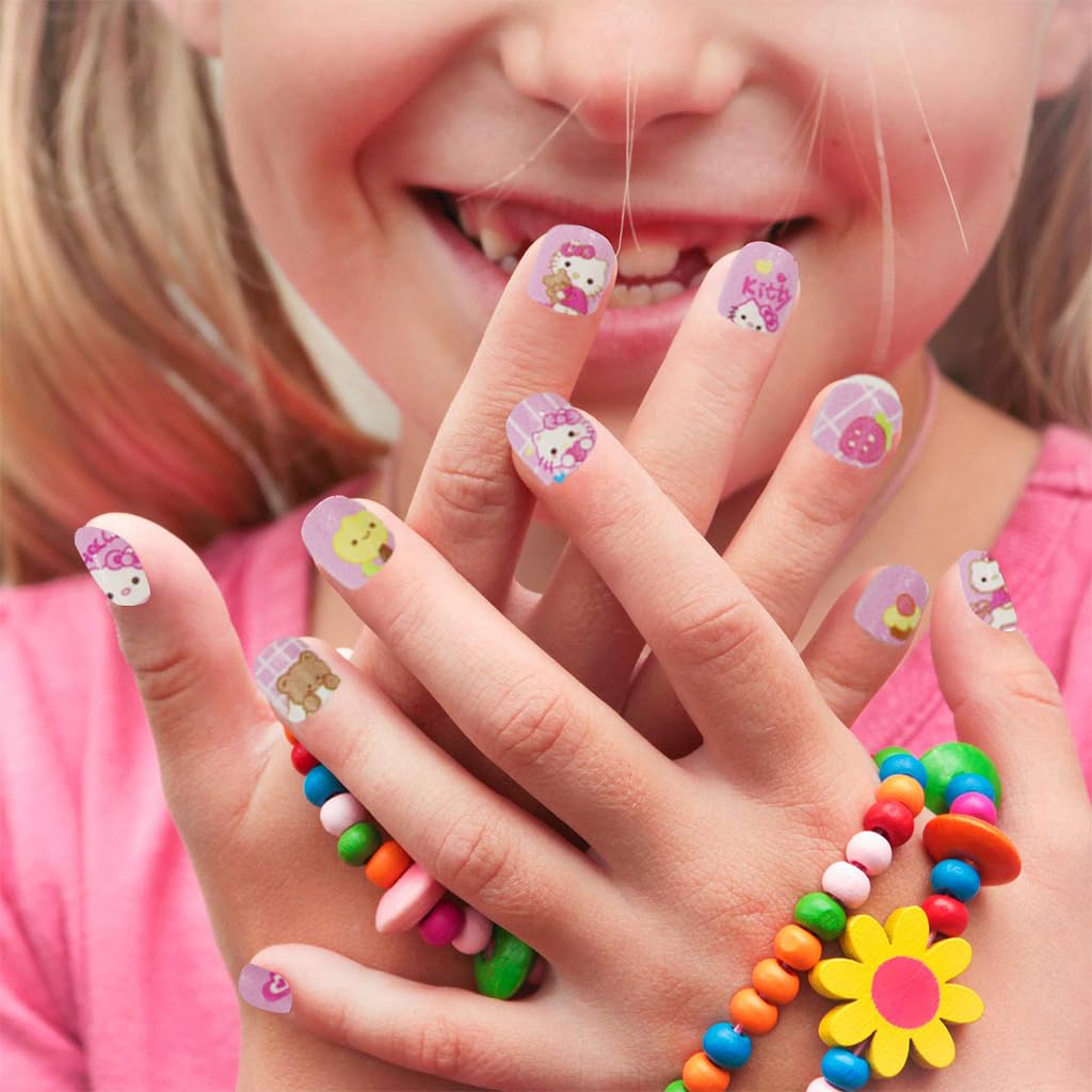 MAYCREATE Kids Press On Gel Nails 24pcs for Parties and DIY Fun with ABS Material | Cute Kitten Design Gift Set