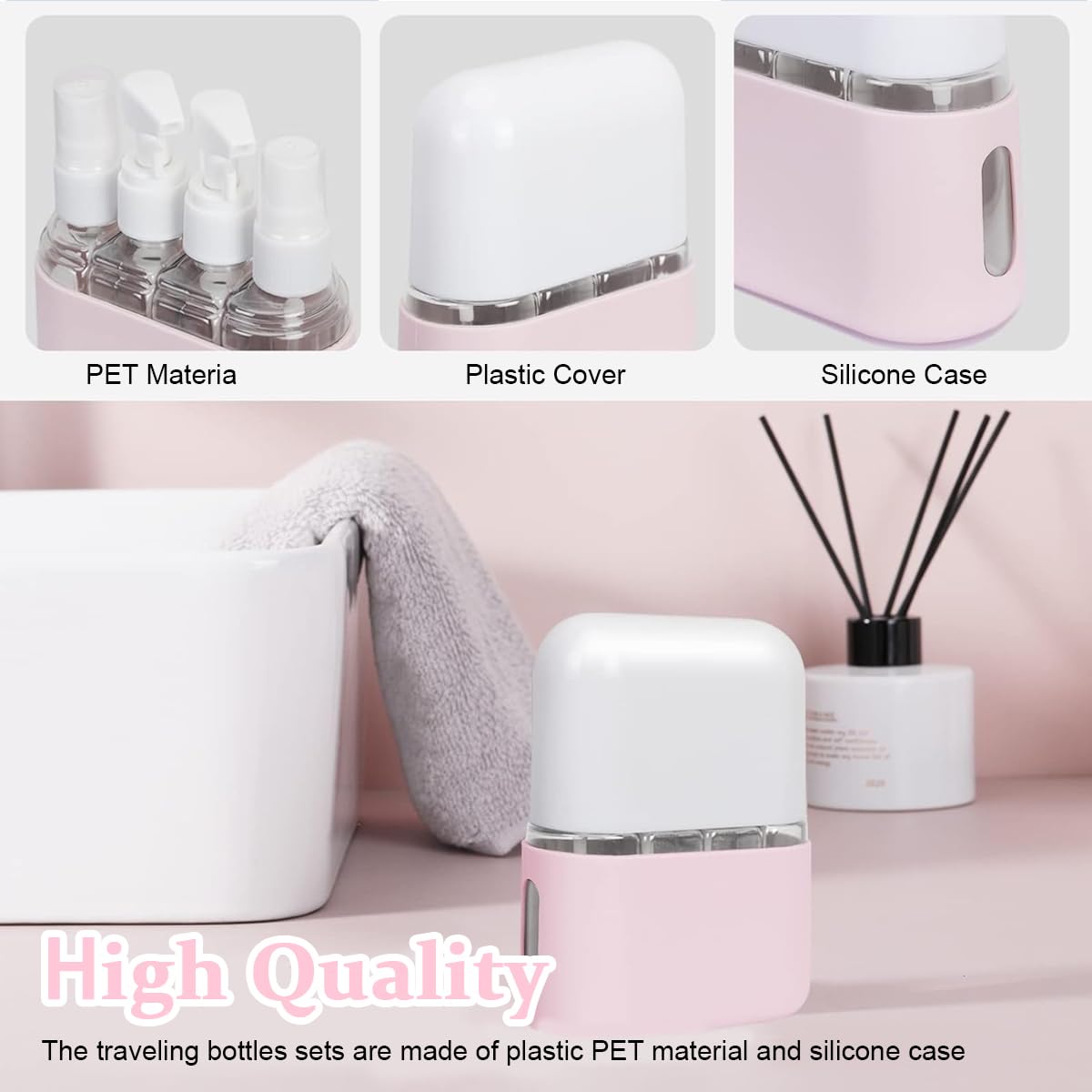 MAYCREATE Travel Bottles for Toiletries with Leak Proof Pump and Sprayer Design 4pcs 50ml Set