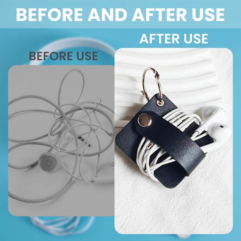 ZORBES Earphone Organizer Winder 4 Pcs for Travel with Ring Clasp and Snap Button PU Leather