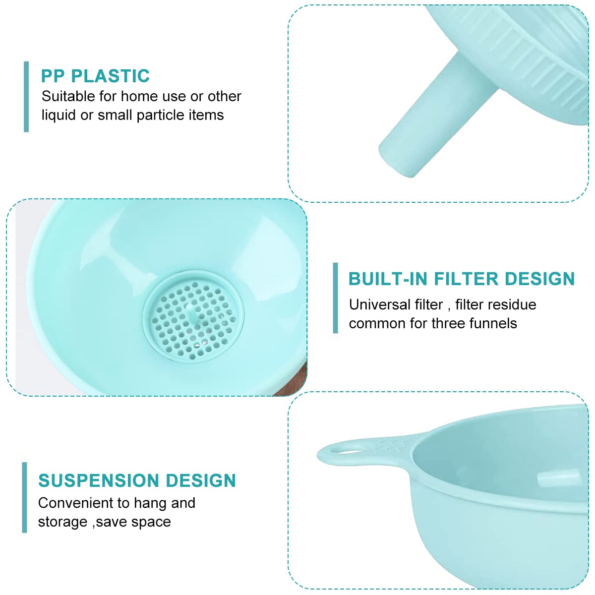 Supvox® 3 in 1 Plastic Wide Mouth Funnels with Detachable Spout and Strainer for Filling Small Bottles, Canning Funnel for Wide and Regular Jars, Food Funnels for Transferring Liquid Fluid Spice