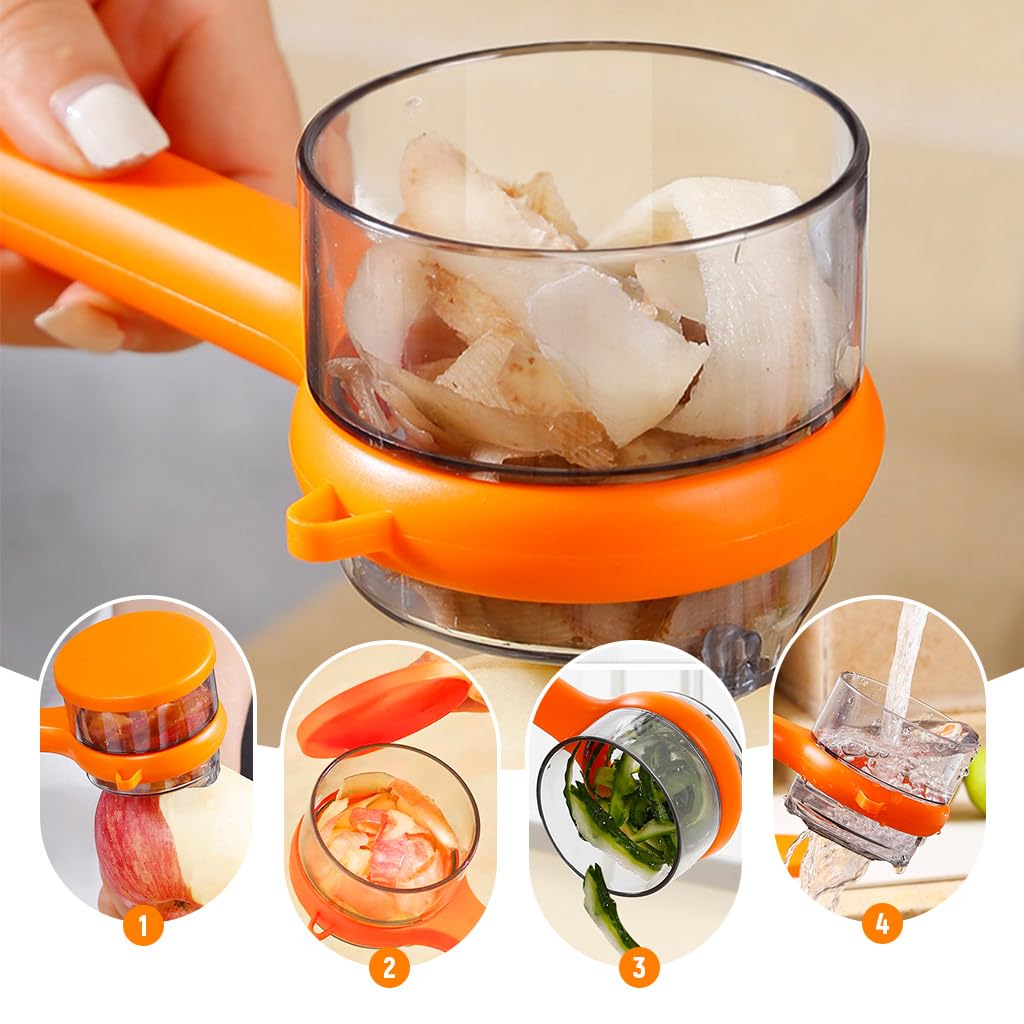 Supvox Kitchen Peeler with Peel Collection Bin featuring Stainless Steel Blade and Ergonomic Handle